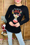 "Merry Christmas" & reindeer printed women black t-shirt DLH10321-1 HS3/Afloor