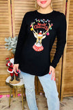 "Merry Christmas" & reindeer printed women black t-shirt DLH10321-1 HS3/Afloor