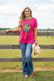 Western fuchsia leopard cactus short sleeve women's boutique top DLH10323 (IS8)