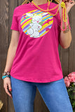 DLH10495 Fuchsia Cute bunny easter printed short sleeve women t-shirt IFloor