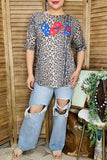 Women's top wholesale 4th July Leopard printed w/bandanna, cowboy hat & boot print DLH10800-2