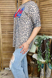 Women's top wholesale 4th July Leopard printed w/bandanna, cowboy hat & boot print DLH10800-2