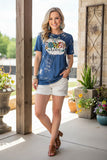 Western HOWDY honey & blue bleached women's boutique top DLH10876 (GS3)
