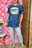 Women's t-shirt wholesaler HOWDY honey & Blue bleached w/short sleeve DLH10876 (GS3)