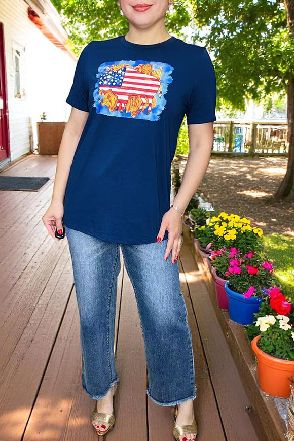 Women t-shirt suppliers Blue USA Flag printed buffalo short sleeves DLH10901  (GS10)
