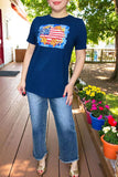 Women t-shirt suppliers Blue USA Flag printed buffalo short sleeves DLH10901  (GS10)