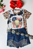 Girls clothing suppliers USA bull skull leopard printed girls t-shirt DLH1108-12