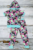 Western floral horse riding cowboy hoodie girls boutique set DLH1108-17 (A1S9)