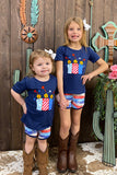 Fire works printed girl short set DLH1108-9