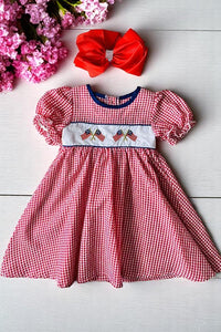 Wholesale girls dress 4th July USA Flag embroidery w/puff sleeves DLH1114-2