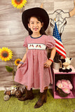 4th July USA Flag embroidery girls dress w/puff sleeves DLH1114-2