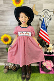 4th July USA Flag embroidery girls dress w/puff sleeves DLH1114-2