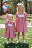 4th July USA Flag embroidery w/puff sleeves girls dress DLH1114-2 A9S5