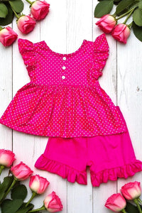 Wholesale Pink polka dot top w/shorts 2pcs girl set DLH1124-14 (A3S2)