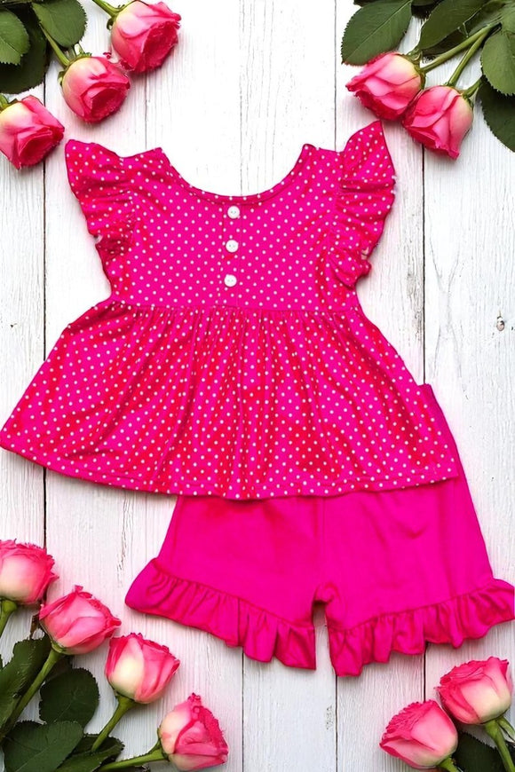 Wholesale Pink polka dot top w/shorts 2pcs girl set DLH1124-14 (A3S2)