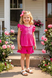 Trendy Pink polka dot top & shorts 2pcs girls boutique set DLH1124-14 (A3S2)