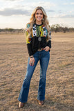 Western cow animal & jewel & black long sleeve women's boutique top DLH11641 (ES4)