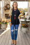 Western pattern & black long sleeve women's boutique top DLH11642 (GS13)
