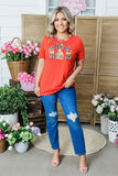 DLH11750 SHOW MOM cow graphic orange printed short sleeve women t-shirt (HS1)