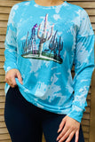 Turquoise cactus printed tie dye long sleeve top DLH11782