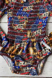 Baby clothes wholesale 4th of July printed baby onesie w/head band DLH1212-17