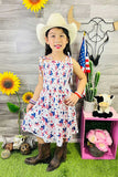4th July Stars & Hearts printed spaghetti strap girls swirl dress DLH1212-22 A9S4