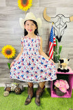 4th July Stars & Hearts printed spaghetti strap girls swirl dress DLH1212-22 A9S4