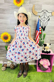 4th July Stars & Hearts printed spaghetti strap girls swirl dress DLH1212-22 A9S4