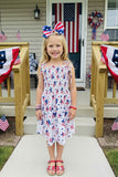 4th July Stars & Hearts printed spaghetti strap girls swirl dress DLH1212-22 A9S4