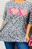 DLH12149 XOXO & leopard printed short sleeve women top