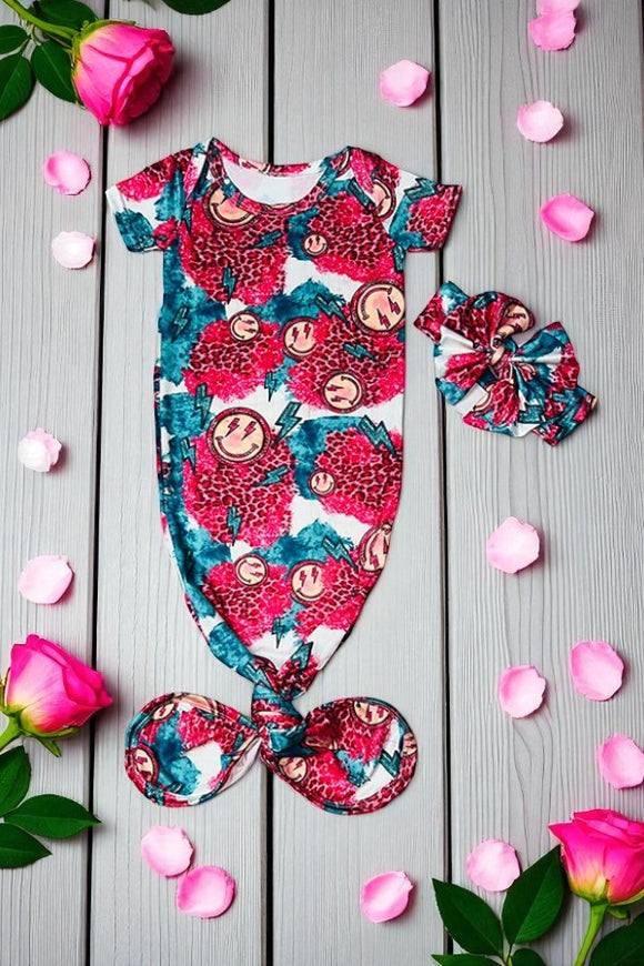 Shop infant Happy smiley face with hot pink leopard print baby gown DLH1215-07 A14S2
