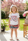 DLH1215-12 "MAMA TRIED" Aztec print short sleeve top & shorts girls sets A3S3