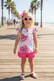 Trendy floral printed top w/fuchsia shorts 2pc girl's boutique set DLH1215-16 (A3S1)