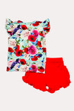 DLH1215-17 Red floral short sleeve 2pc short & top girls set A3S2
