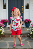 DLH1215-17 Red floral short sleeve 2pc short & top girls set A3S2