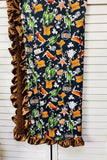 DLH1215-19  Brown Cowboy & cactus printed reversible blanket wruffle 29.5IN BY 39.4IN