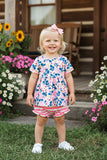 Pink & blue floral top & stripped ruffle bloomer 2pc baby set DLH1215-23 A14S7