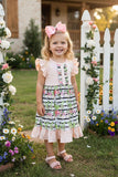 Floral ruffle short sleeve & pink girl dress DLH1215-29 (A1S6)