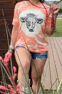 DLH12160 Orange cow printed t-shirt