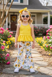 Yellow halter top w/floral & farm bell bottoms 3pc set DLH1224-13 (A5S10)