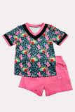 Western leopard cactus top pink denim shorts girls boiutique set DLH1230-05 (A3S4)