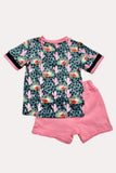 Western leopard cactus top pink denim shorts girls boiutique set DLH1230-05 (A3S4)