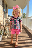Western leopard cactus top pink denim shorts girls boiutique set DLH1230-05 (A3S4)