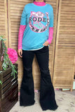 Women T-shirt wholesaler Rodeo cowgirl printed turquoise & short sleeve DLH12320 Ffloor