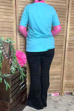 Women T-shirt wholesaler Rodeo cowgirl printed turquoise & short sleeve DLH12320 Ffloor