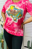Pink t-shirt w/TEXAS & cow print women top, short sleeves DLH12329 IS19