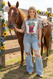 Women's t-shirt vendors Boots floral & cactus leopard printed w/short sleeves DLH12495 IS14