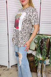 Women's t-shirt vendors Boots floral & cactus leopard printed w/short sleeves DLH12495 IS14