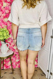 Women's shorts wholesale Washed denim blue ripped shorts with pearls DLH13696 IS11