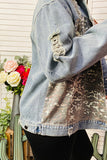 Leopard printed & denim blue long sleeve women jacket DLH13699